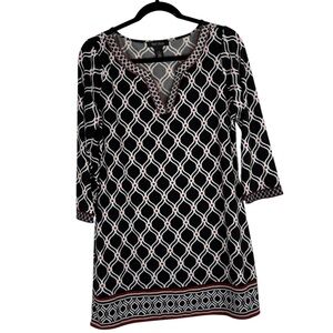 WHBM Womens Medium V Neck Tunic Top Detailed Pattern Career Work